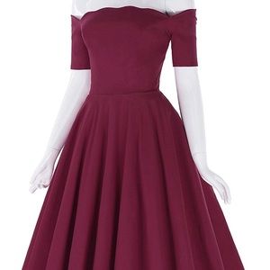 NWT- Off Shoulder Midi Swing Dress